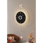 MetaQuartz Aksesuar Büyük Boy Gümüş Siyah Göbek - (BÜYÜK BOY)-pilli Led Sistemi(3 ADET PİL YANINDA) Duvar Saati Krom 50 x 75