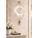 MetaQuartz Aksesuar Gold Ledli Serenity Pendulum Duvar Saati , Modern Dekoratif Metal Camlı Duvar Saati