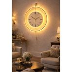 MetaQuartz Aksesuar Krem Timelles - Pilli Led Sistemi - Metal Mobilya Duvar Saati Beyaz75 50 x 90