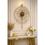 MetaQuartz Aksesuar Masif - Luxry Şefaf (TAMPERLİ KIRILMAZ CAM) - (50 ÇAP)- Quartz Mekanizma - Metal Duvar Saati GOLD 50 x 75