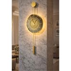 MetaQuartz Aksesuar Pendulum Saat - Premium Gold Chakra Dizayn - Ledli Metal Duvar Saati Sarı 40 x 112