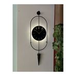 MetaQuartz Aksesuar Siyah Ledli Serenity Pendulum Duvar Saati , Modern Dekoratif Metal Camlı Duvar Saati