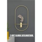 MetaQuartz Aksesuar2 Adet Gold Oval Çiçeklik , Modern Dekoratif Metal Duvar Çiçeklik - 30 x 57 cm