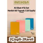 Meteksan 60 Yaprak (120 Sayfa) Okul Defteri - Not Defteri 4'lü Set A5 Ebat Tel Dikişli Karton Kapak