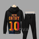 Metin Oktay Efsane Futbol Forma Sırt Baskılı Kapüşonlu Spor Sweatshirt Eşofman Takımı - Siyah
