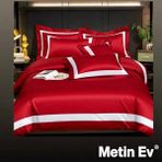Metinev %100 Pamuk Saten 6 Parça Renk ve Ölçü Seçeneklipremium Nevresim Takımı - Kırmızı - 220 x 240 cm