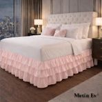 Metinev %100 Pamuk Saten Fırfırlı Baza Eteği – Lüks ve Zarif Tasarım - Pembe - 140 x 200 cm