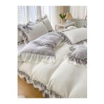 Metinev Fırfırlı Battal Boy Krem Ve Gri Pamuk Saten Nevresim Takımı Grikrem 220 X 240