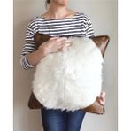 Metinev Kenarı Suni Deri Ortası Peluş Kirlent Kılıfı - Beyaz - 50 x 70 cm