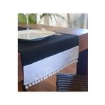 Metinev Lacivert Beyaz Ponponlu Keten Runner 40 X 140
