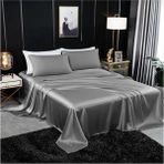 Metinev Metin ev® Premium 120 Tel Pamuk Saten Lastiksiz Çarşaf Seti – 2 Yastık Kılıfı - 240 x 260 cm - Gri