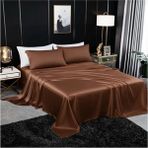 Metinev Metin ev® Premium 120 Tel Pamuk Saten Lastiksiz Çarşaf Seti – 2 Yastık Kılıfı - Kahverengi - 240 x 260 cm