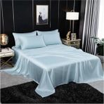 Metinev Metin ev® Premium 120 Tel Pamuk Saten Lastiksiz Çarşaf Seti – 2 Yastık Kılıfı - Mavi - 240 x 260 cm