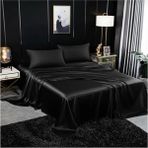Metinev Metin ev® Premium 120 Tel Pamuk Saten Lastiksiz Çarşaf Seti – 2 Yastık Kılıfı - Siyah - 240 x 260 cm
