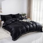 Metinev Metin Ev® Soft Fringe Saçaklı Nevresim Takımı — Yumuşak Dokulu Premium Seri - Siyah - 220 x 240 cm