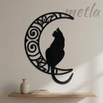 Metla Metal Hilal Üzerinde Kedi Mandala Modern Metal Duvar Tablosu Salon Ofis Yeni Ev Hediye (Santimetre, 49, Santimetre, 40)