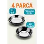 Metler Paslanmaz Çelik Tabak Kase Seti 4 Parça | Kamp ve Piknik İçin Dayanıklı Çelik Set