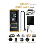METONTECH Taşınabilir Oto Hava Kompresörü 8000 mAh, 150PSI Güçlü Basınç| Powerbank, Basınç Gösterge, LED Fener