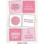 Metranya Doğum Günü Partisi - Motto Kartları 6 Adet Happy Birthday Konsepti Arkadaşa Özel Hediye Cupcake Süs