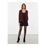 MetuCA Kadın Bordo Siyah Melanj Yakasız Oversize Model Triko Ceket Hırka