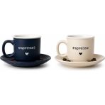 Meturas 2’li Espresso Fincan Takımı – Porselen Kahve Fincanı ve Tabak Set - Lacivert - Bej