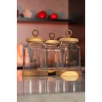 Meturas Akasya 3'lü Cam Kavanoz Saklama ve Baharat Seti 1100 ml 21 x 11.5 cm - Bej
