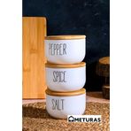 Meturas Bambu Vakumlu Hava Geçirmez Silindir Kapak Cam Kavanoz Baharat Seti 3'lü 370 Ml Beyaz