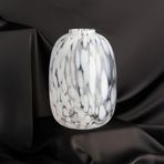 Meturas Damla Desenli Oval Cam Vazo, 18 x 25 cm, Dekoratif Şık Tasarım, Siyah ve Beyaz (Beyaz)