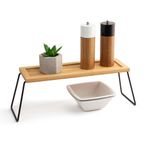 Meturas Dekoratif Mutfak Banyo Rafı, Bambu ve Metal, 36x12x15 cm, Düzenleyici Raf Sunum Standı Dekoratif Mutfak Standı