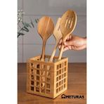 Meturas Mutfak Bambu Kare Modern Tasarımlı Kare Kaşıklık Organizer Dekoratif Kutu 13*13*15 Cm Ahşap
