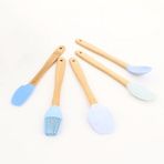 Meturas Mutfak Bambu Silikon Isıya Dayanıklı Kaşık Kepçe Takımı 5 Li Set Spatula & Fırça Mavi