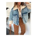 Mevalina Mavi Jean İçi Kürklü Denim Kot Mont