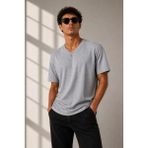 Mevese City Erkek V Yaka Basic Tişört Kısa Kol Yazlık Regular Fit T-Shirt - Gri
