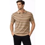 Mevese Engezi Erkek Triko Polo Yaka Fermuarlı Çizgili Tişört T-Shirt Yazlık Şık - Kahverengi