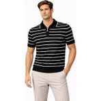 Mevese Engezi Erkek Triko Polo Yaka Fermuarlı Çizgili Tişört T-Shirt Yazlık Şık - Siyah