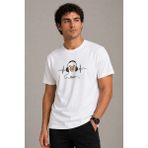 Mevese Erkek Beyaz Müzik Temalı Baskılı Bisiklet Yaka %100 Pamuk Yazlık T-Shirt - 2XL