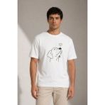 Mevese Paws Erkek Beyaz Köpek Figürlü Minimal Baskılı Tişört - Kısa Kollu Yazlık Grafik T-Shirt - 2XL