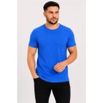 Mevese Wenic Erkek Basic Tişört Bisiklet Yaka Kısa Kol Günlük Yazlık Slim Fit T-Shirt - Saks Mavisi - 2XL