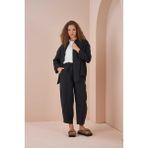 Mevra Oversize Ceket Tunik Keten Siyah - Standart - 2 Drop - 001 Siyah