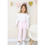 Mevsimlik Kadife Pantolon ve Bluz Takım - Beyaz - Pembe - 3 – 4 Yaş