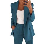 Mevsimlik kadın ceketi, şık, uzun kollu, blazer ceket, tek renkli, dar kesim, revers iş, ofis ceketi, kısa manto, takım elbise, bolero, cepli, kışlık ceket, kışlık manto, Açık Mavi, 5XL