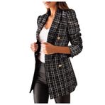Mevsimlik kadın ceketi, şık, uzun kollu, blazer ceket, tek renkli, dar kesim, revers iş, ofis ceketi, kısa manto, takım elbise, bolero, cepli, kışlık ceket, kışlık manto, B-siyah, M