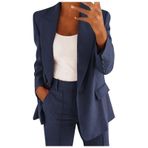 Mevsimlik kadın ceketi, şık, uzun kollu, blazer ceket, tek renkli, dar kesim, revers iş, ofis ceketi, kısa manto, takım elbise, bolero, cepli, kışlık ceket, kışlık manto, E-lacivert., 4XL