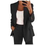 Mevsimlik kadın ceketi, şık, uzun kollu, blazer ceket, tek renkli, dar kesim, revers iş, ofis ceketi, kısa manto, takım elbise, bolero, cepli, kışlık ceket, kışlık manto, F-siyah, L