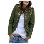 Mevsimlik kadın ceketi, şık, uzun kollu, blazer ceket, tek renkli, dar kesim, revers iş, ofis ceketi, kısa manto, takım elbise, bolero, cepli, kışlık ceket, kışlık manto, G-asker yeşili, L
