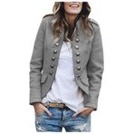 Mevsimlik kadın ceketi, şık, uzun kollu, blazer ceket, tek renkli, dar kesim, revers iş, ofis ceketi, kısa manto, takım elbise, bolero, cepli, kışlık ceket, kışlık manto, J-gri, XL