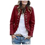 Mevsimlik kadın ceketi, şık, uzun kollu, blazer ceket, tek renkli, dar kesim, revers iş, ofis ceketi, kısa manto, takım elbise, bolero, cepli, kışlık ceket, kışlık manto, J-kırmızı, XL