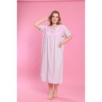 Mevsimlik Pamuklu Bol Kesim Geniş Kalıp Oversize Kısa Kollu Anne Gecelik - Pembe - Pembe - 2XL