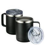 MEWAY 12oz Saplı Kahve Kupası 2'li Paket Dökme, Paslanmaz Çelik Yalıtımlı Seyahat Bardakları, Sürgülü Kapaklı Çift Duvarlı Vakumlu Kamp Kupası, Sıcak ve Soğuk İçecekler Çay için (Siyah, 2'li Set)