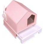 Mewmew Ev Şeklinde, Kürekli, Pencereli, Çekmeceli ve Paspaslı Kapalı Kedi Tuvaleti MSP‑111 - Pembe